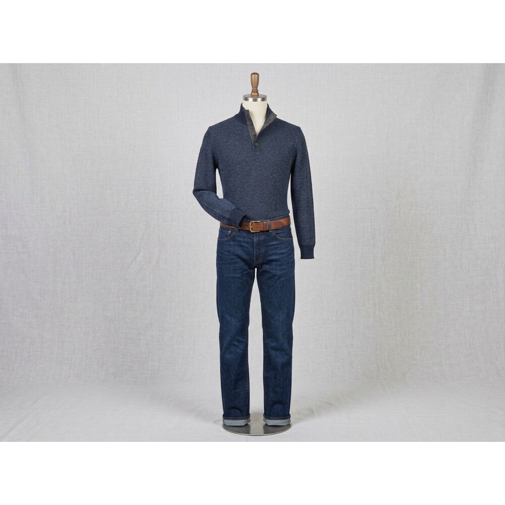 Polo Ralph Lauren Mens XL 100% Tussah Silk Pullover Sweater Blue Suede Placket